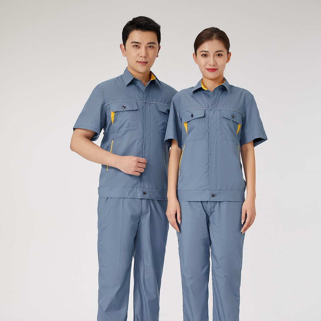 兰灰拼金黄色工作服AD2202-5