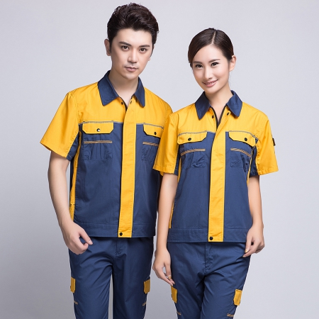 蟹青拼黄色夏季工作服AD08-2
