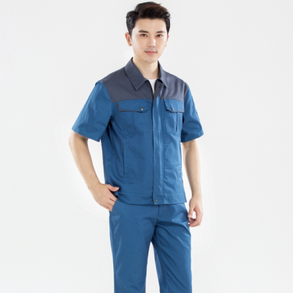 浅兰色拼灰色夏季工作服AD20-2