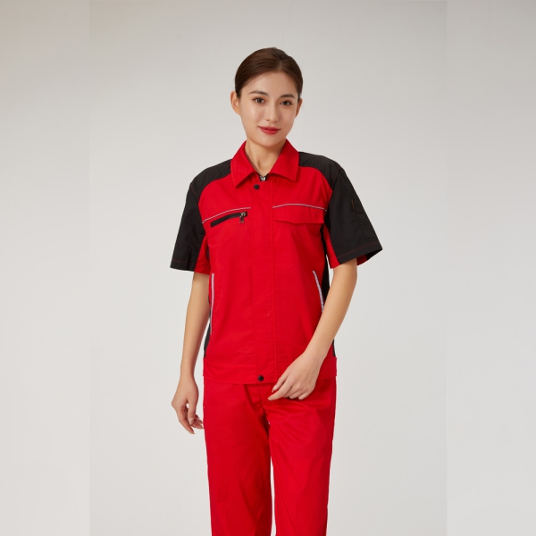 大红拼黑色工作服AD2206-3