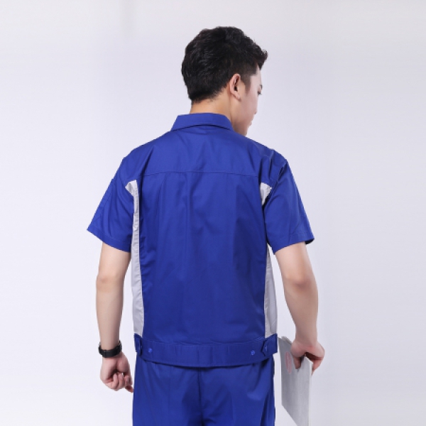 艳蓝配浅灰夏季工作服AD081