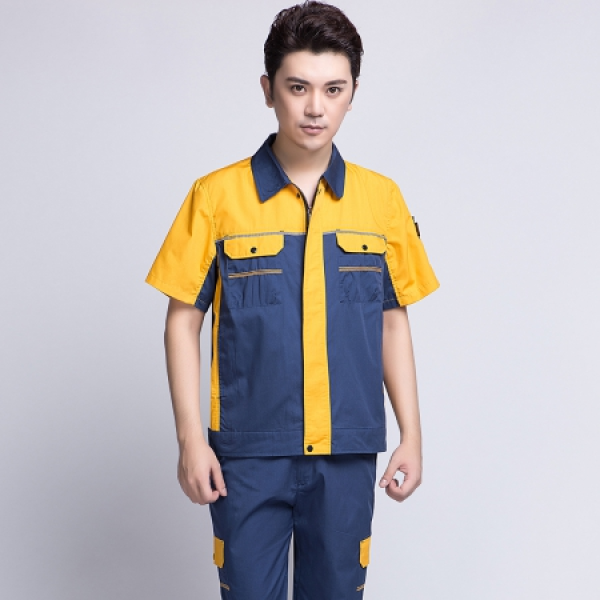 蟹青拼黄色夏季工作服AD08-2