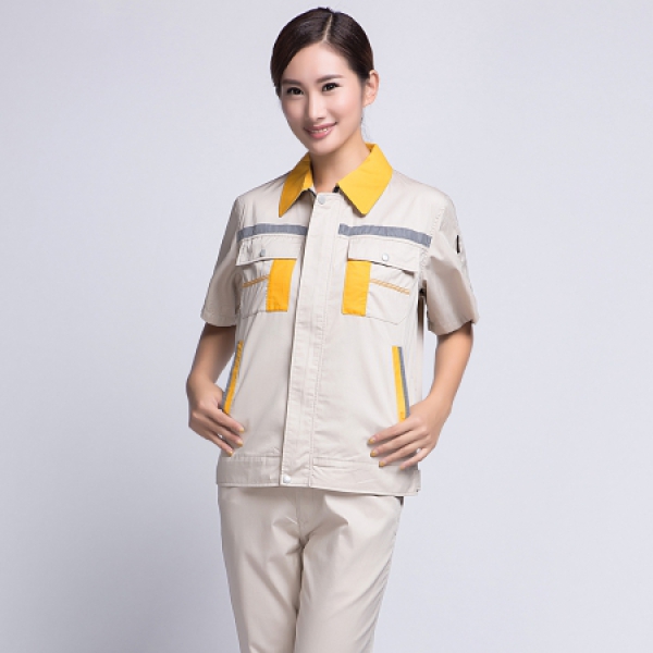米色拼黄色夏季工作服AD09-1