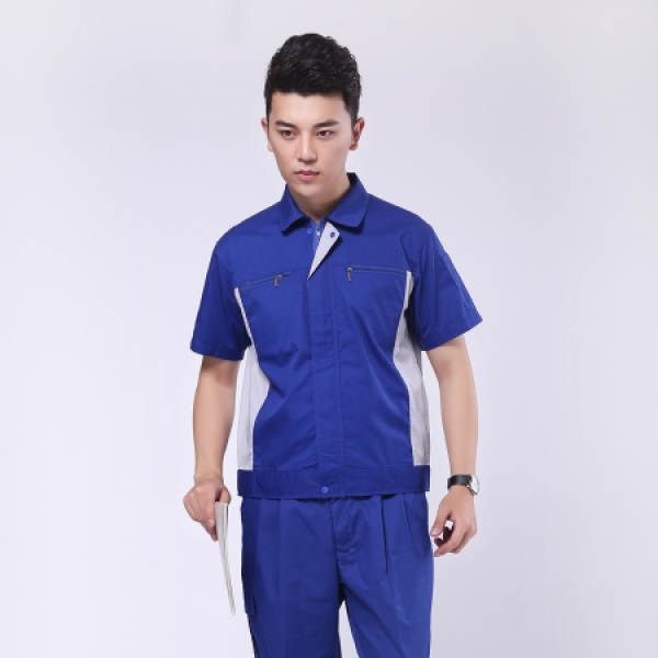 艳蓝配浅灰夏季工作服AD081