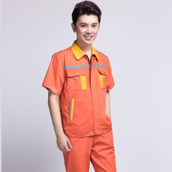 橘黄拼黄色夏季工作服AD09-5