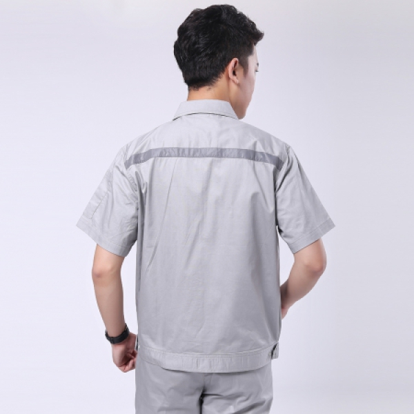 灰色拼藏青夏季工作服AD089