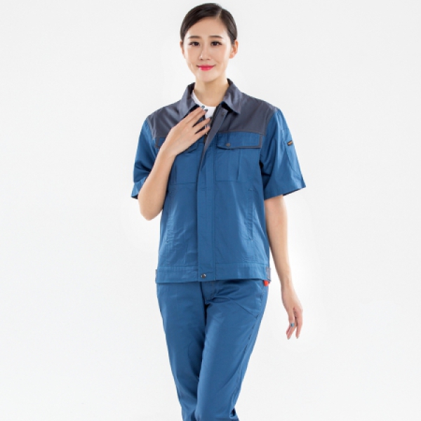 浅兰色拼灰色夏季工作服AD20-2