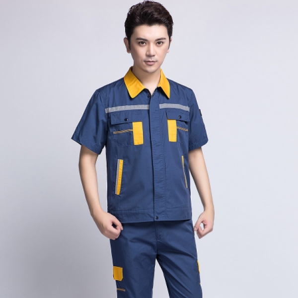 蟹青拼黄色夏季工作服AD09-2