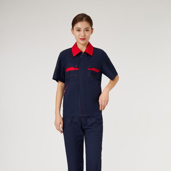 大红拼暗红色工作服AD2201-1