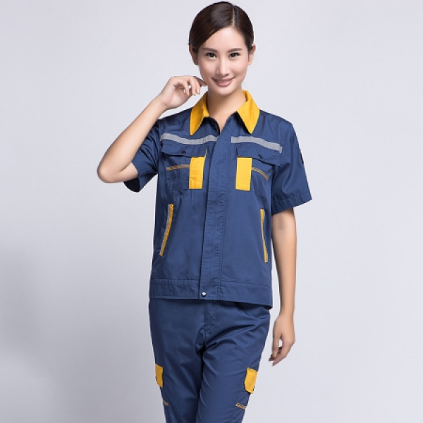 蟹青拼黄色夏季工作服AD09-2