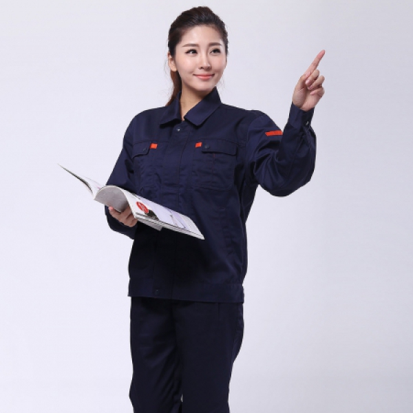 深蓝配桔红工作服AC069