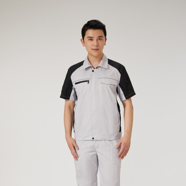 浅灰色拼黑色工作服AD2206-2
