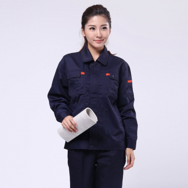 深蓝配桔红工作服AC069