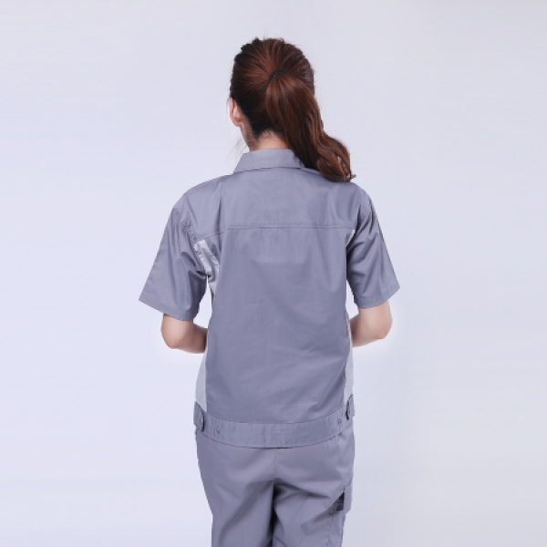 浅灰拼米白夏季工作服AD076