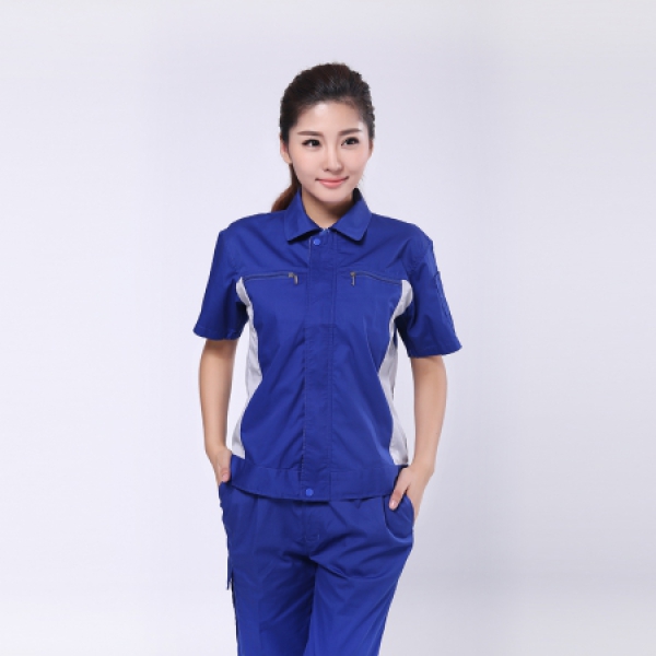 艳蓝配浅灰夏季工作服AD081