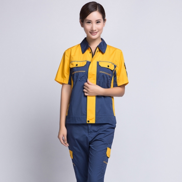 蟹青拼黄色夏季工作服AD08-2