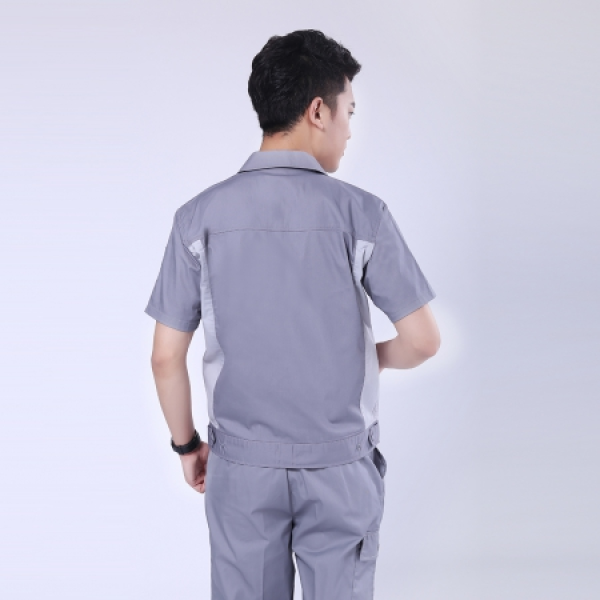 浅灰拼米白夏季工作服AD076