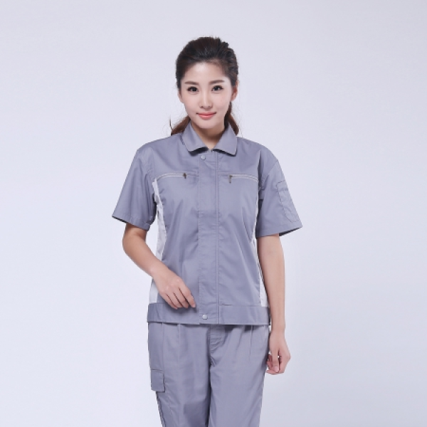 浅灰拼米白夏季工作服AD076