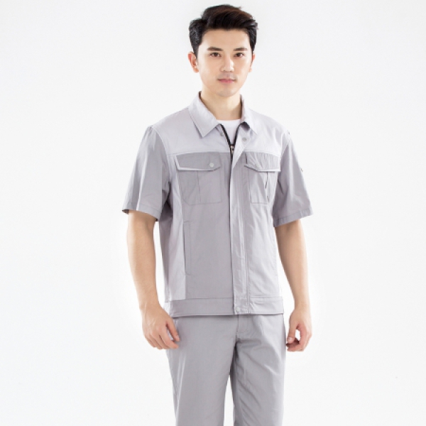 浅灰拼米白色夏季工作服AD14-1