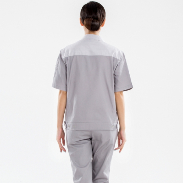 浅灰拼米白色夏季工作服AD14-1