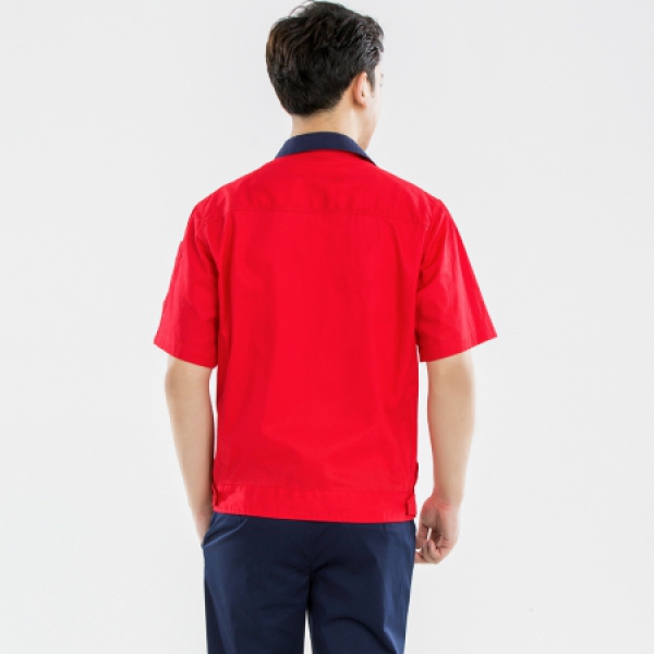 大红拼藏青夏季工作服AD13-2