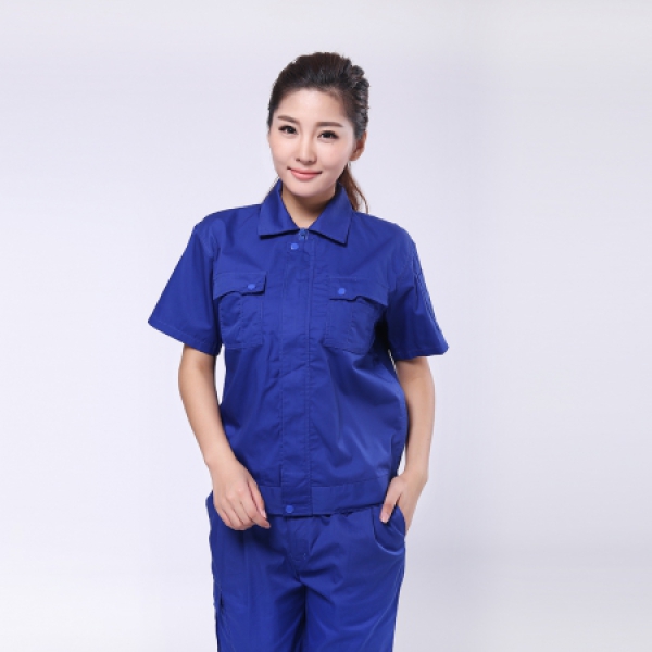 艳蓝色夏季工作服AD082