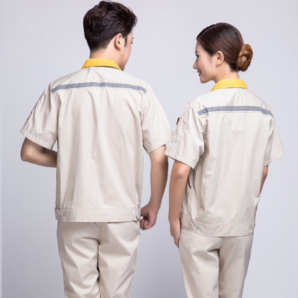 米色拼黄色夏季工作服AD09-1