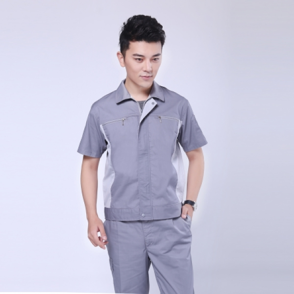 浅灰拼米白夏季工作服AD076