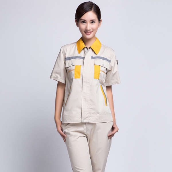 米色拼黄色夏季工作服AD09-1