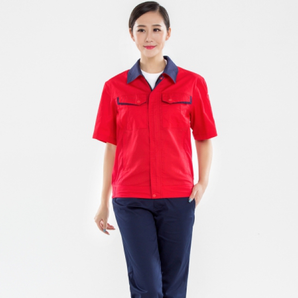大红拼藏青夏季工作服AD13-2