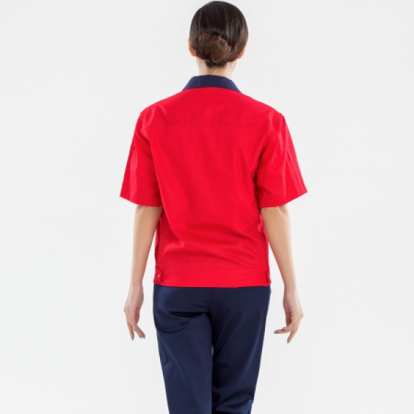 大红拼藏青夏季工作服AD13-2