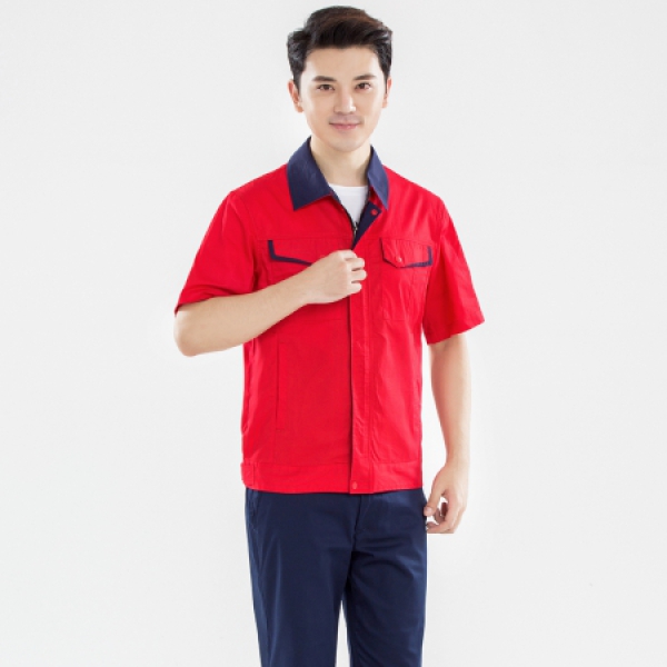 大红拼藏青夏季工作服AD13-2