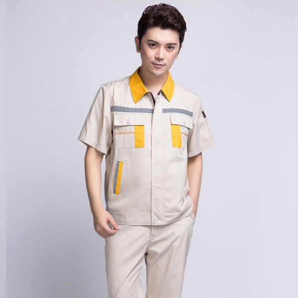 米色拼黄色夏季工作服AD09-1